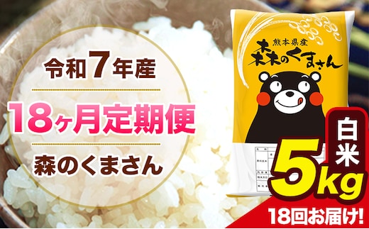 【18ヶ月定期便】令和7年産 森のくまさん 白米 5kg 5kg×1袋 計18回お届け 《お申込み翌月から出荷》 お米 こめ 熊本県産 ご飯 備蓄---mk7tei_189000_5kg_mo18_ng_h---