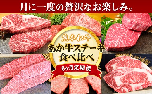 【6ヶ月定期便】熊本あか牛 あか牛 ステーキ 食べ比べ 定期便6回（6ヶ月） 《お申込み月の翌月から出荷開始》有限会社 三協畜産 サーロイン ミスジ ランプ イチボ 三角バラ ヒレ リブロース あか牛のたれ付き---sn_fskatbtei_r7_200000_mo6num1---