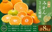 秀品 みかん 3ヶ月定期便 【ミニ：計8kg】 日本フルーツ株式会社《2026年10月上旬-12月末頃出荷》熊本県 長洲町 早生みかん 温州みかん 不知火 果物 フルーツ スイーツ デザート ギフト ご贈答---sn_nfuktei_26000_mini_aug3---