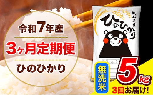 令和7年産 ひのひかり 【3ヶ月定期便】 無洗米 5kg (5kg×1袋) 計3回お届け 《お申込み翌月から出荷》 熊本県産 無洗米 精米 ひの 米 こめ お米 熊本県 長洲町---hn7tei_37500_5kg_mo3_ng_m---