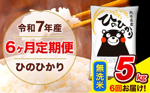 令和7年産 ひのひかり 【6ヶ月定期便】 無洗米 5kg (5kg×1袋) 計6回お届け 《お申込み翌月から出荷》 熊本県産 無洗米 精米 ひの 米 こめ お米 熊本県 長洲町---hn7tei_75000_5kg_mo6_ng_m---