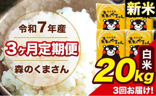 新米 令和7年産 森のくまさん 【3ヶ月定期便】白米 20kg 5kg×4袋 計3回お届け 《お申込み翌月から出荷》 お米 こめ 熊本県産 ご飯 備蓄---mk7tei_145500_20kg_mo3_ng_h---