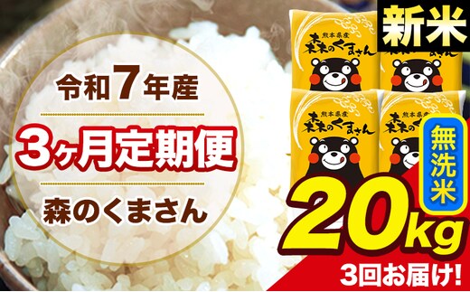 新米 令和7年産 森のくまさん【3ヶ月定期便】 無洗米 20kg 5kg×4袋 計3回お届け 《お申込み翌月から出荷》 お米 こめ 熊本県産 ご飯 備蓄---mk7tei_145500_20kg_mo3_ng_m---