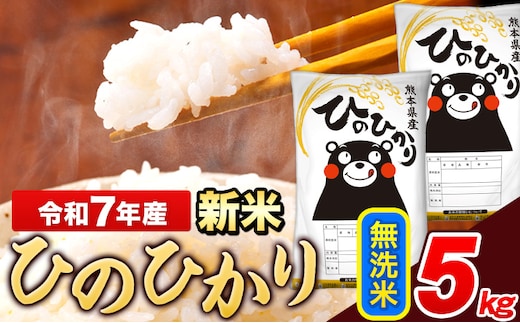 新米 米 令和7年産 ひのひかり 無洗米 5kg 《7-14日以内に出荷予定(土日祝除く)》 5kg×1袋 熊本県産 米 精米 ひの 熊本県 長洲町---ng_hn7_wx_12500_5kg_m---