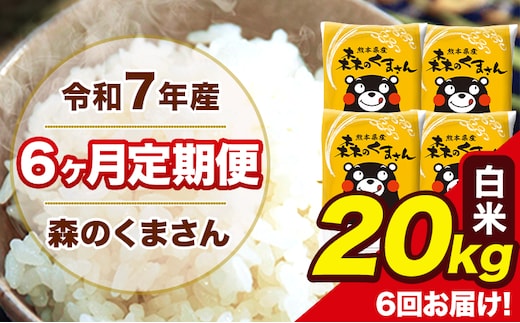 令和7年産 森のくまさん 【6ヶ月定期便】白米 20kg 5kg×4袋 計6回お届け 《お申込み翌月から出荷》 お米 こめ 熊本県産 ご飯 備蓄---mk7tei_291000_20kg_mo6_ng_h---