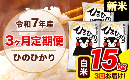 新米 令和7年産 ひのひかり 【3ヶ月定期便】 白米 15kg (5kg×3袋) 計3回お届け 《お申込み翌月から出荷》 熊本県産 白米 精米 ひの 米 こめ お米 熊本県 長洲町---hn7tei_109500_15kg_mo3_ng_h---