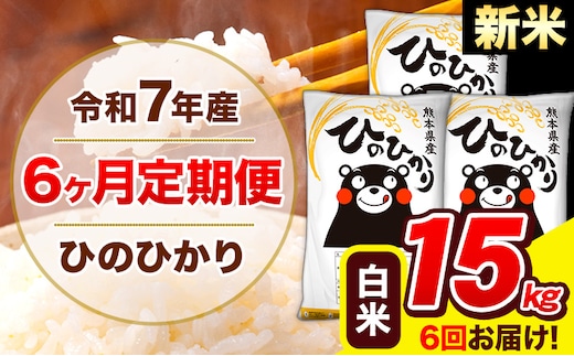 新米 令和7年産 ひのひかり 【6ヶ月定期便】 白米 15kg (5kg×3袋) 計6回お届け 《お申込み翌月から出荷》 熊本県産 白米 精米 ひの 米 こめ お米 熊本県 長洲町---hn7tei_219000_15kg_mo6_ng_h---