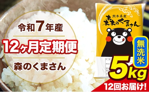 令和7年産 森のくまさん 【12ヶ月定期便】無洗米 5kg 5kg×1袋 計12回お届け 《お申込み翌月から出荷》 お米 こめ 熊本県産 ご飯 備蓄---mk7tei_150000_5kg_mo12_ng_m---