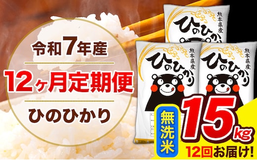 令和7年産 ひのひかり 【12ヶ月定期便】 無洗米 15kg (5kg×3袋) 計12回お届け 《お申込み翌月から出荷》 熊本県産 無洗米 精米 ひの 米 こめ お米 熊本県 長洲町---hn7tei_438000_15kg_mo12_ng_m---