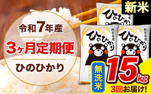 新米 令和7年産 ひのひかり 【3ヶ月定期便】 無洗米 15kg (5kg×3袋) 計3回お届け 《お申込み翌月から出荷》 熊本県産 無洗米 精米 ひの 米 こめ お米 熊本県 長洲町---hn7tei_109500_15kg_mo3_ng_m---