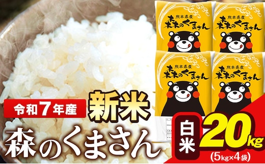 新米 令和7年産 森のくまさん 20kg 5kg × 4袋 白米 熊本県産 単一原料米 森くま《7-14日以内に出荷予定(土日祝除く)》送料無料---ng_mk7_wx_48500_20kg_h---