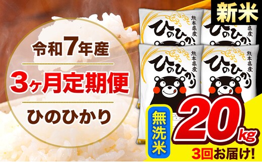 新米 令和7年産 ひのひかり 【3ヶ月定期便】 無洗米 20kg (5kg×4袋) 計3回お届け 《お申込み翌月から出荷》 熊本県産 無洗米 精米 ひの 米 こめ お米 熊本県 長洲町---hn7tei_145500_20kg_mo3_ng_m---