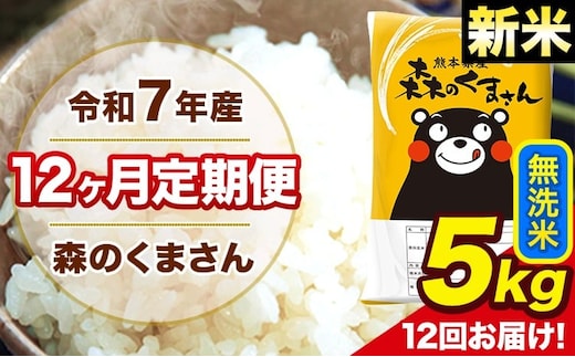 新米 令和7年産 森のくまさん 【12ヶ月定期便】無洗米 5kg 5kg×1袋 計12回お届け 《お申込み翌月から出荷》 お米 こめ 熊本県産 ご飯 備蓄---mk7tei_150000_5kg_mo12_ng_m---