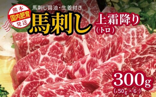 国内肥育 熊本発送 馬刺し 上霜降り（ トロ ） 300ｇ 馬刺し?油・生姜付き | 熊本県 熊本 くまもと 和水町 なごみまち なごみ 馬肉 馬刺し 霜降り 上霜降り トロ 300g 冷凍
