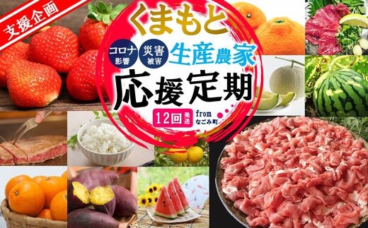 【 定期便 12回 】支援 企画 ！ くまもと 生産 農家 応援 定期便 ！ いちご スイートスプリング 八朔 不知火 馬刺し 小玉 スイカ メロン 豚肉 牛 サツマイモ 白米 みかん コロナ影響・災害被害 なごみ町