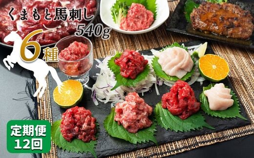 【定期便12回】馬肉応援！くまもと馬肉バラエティ６種 540g | 熊本県 熊本 くまもと 和水町 なごみ 馬肉 馬刺し 赤身 切り落とし コウネ スライス フタエゴ ダイス 線切り ユッケ ネギトロ 馬肉ハンバーグ ハンバーグ タレ ポン酢 和風ソース 定期便 12回