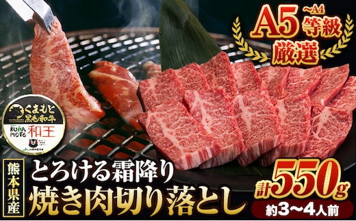 ふるさと納税 A4～A5等級 黒毛和牛 切り落とし 和王 バラ 霜降り 焼肉 550g A5 A4 等級《30日以内に出荷予定(土日祝除く)》くまもと黒毛和牛 熊本県 産山村 牛肉 冷凍 個別 取分け 小分け チャック付き バラ凍結 肉 お肉 焼き肉 焼き肉用---ubuyama_lcl_486_550g---