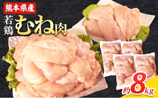 大容量 鶏肉 熊本県産 若鶏むね肉 約2kg×4袋 たっぷり大満足！計8kg！《1月中旬-2月末頃出荷》 モモ肉 モモ 若鶏モモ 鶏モモ ムネ 鶏ムネ ムネ肉 若鶏ムネ---ubuyama_lcl_595_8kg---