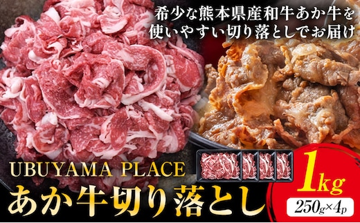 熊本県産 あか牛 切落し 1kg(250g×4パック) UBUYAMAPLACE《60日以内に出荷予定(土日祝除く)》あか牛 ユッケ 肉 小分け 牛肉 和牛---ubuyama_ubp_14_1kg---