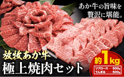 阿蘇うぶやま村の放牧あか牛極上焼肉セット1kg リブロース てんまる たっぷり BBQ 焼き肉 赤身 和牛 牛肉 牛 国産 あか牛 焼肉正 人気 ギフト 詰め合わせ 贈り物 お中元 お歳暮 贈答 熊本 阿蘇 産山村 送料無料《60日以内に出荷(土日祝除く)》---ubuyama_yns_21_1kg---