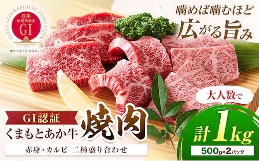 生産者直送！GI認証 くまもとあか牛焼き肉用 1kg 500g × 2パック 山の里《60日以内に出荷予定(土日祝除く)》熊本県 産山村 焼き肉 焼肉 BBQ GI認証 くまもとあか牛 赤身 和牛 牛肉 牛 国産 あか牛 ギフト 詰め合わせ 贈り物 お中元 お歳暮 【配送不可地域あり】---ubuyama_yms_25_1kg---