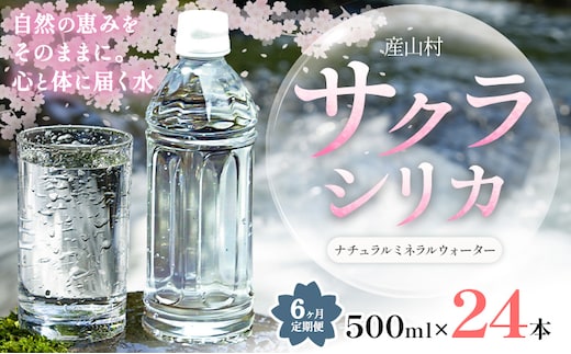 【6ヶ月定期便】サクラシリカ 500ml × 24本 みずの里《お申込み月の翌月から出荷開始》熊本県 阿蘇郡 産山村 ミネラルウォーター シリカ 水 天然水 鉱水 ラベルレス ラベルなし---ubuyama_mzs_13_24p_mo6---