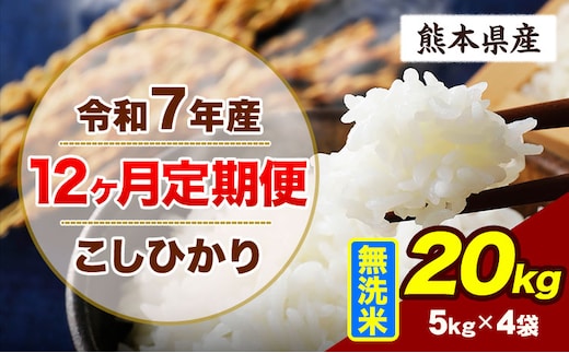 【12ヶ月定期便】令和7年産 定期便 こしひかり 20kg 無洗米 阿蘇 うぶやま 米 定期便 熊本県産 ふるさと納税 精米 ひの 米 こめ ふるさとのうぜい コシヒカリ コメ お米 おこめ《お申込み翌月から出荷》---ubuyama_lcl_725_mo12---