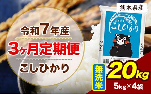【3ヶ月定期便】令和7年産 定期便 こしひかり 20kg 無洗米 阿蘇 うぶやま 米 定期便 熊本県産 ふるさと納税 精米 ひの 米 こめ ふるさとのうぜい コシヒカリ コメ お米 おこめ《お申込み翌月から出荷》---ubuyama_lcl_1090_mo3---