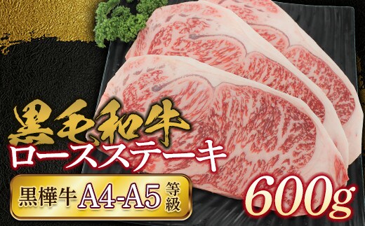 FKK19-170_黒毛和牛 黒樺牛A4～A5等級 ロースステーキ600g 熊本県 嘉島町