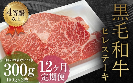 【12ヶ月定期便】くまもと黒毛和牛 ヒレステーキ 300g(150g×2枚) 牛肉 牛 肉