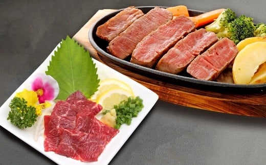 【3ヶ月定期便】 熊本あか牛 ヒレ肉 約1kg (約150gカット×7パック) 馬刺し 赤身 約1kg (約100g×10パック) 計約6kg 牛肉 牛 馬刺 馬肉 馬 お肉 肉 冷凍