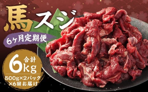 【6ヶ月定期便】 馬スジ 約1kg(500g×2パック) 計約6kg 馬肉 肉 馬すじ スジ 煮込み 熊本飼育 冷凍 定期便