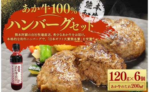 あか牛 100% ハンバーグ セット 約120g×6個 あか牛のたれ200ml付き