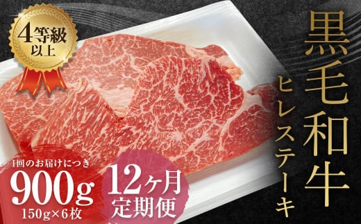 【12ヶ月定期便】 くまもと 黒毛和牛 ヒレステーキ 900g(150g×6枚)牛肉 牛 肉