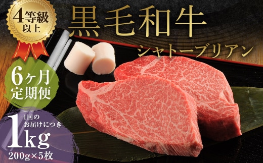 【6ヶ月定期便】 くまもと 黒毛和牛 シャトーブリアン 1.0kg(200g×5枚) 牛肉 牛 肉