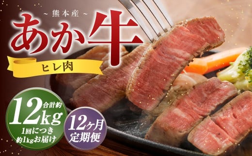 【12か月定期便】 熊本 あか牛 ヒレ肉 約1kg (約150g×5枚~6枚) 牛 肉 牛肉 ヒレ ステーキ
