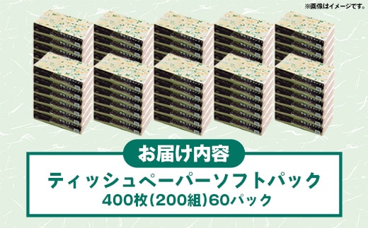 ティッシュペーパーソフトパック 400枚（200組）60パック