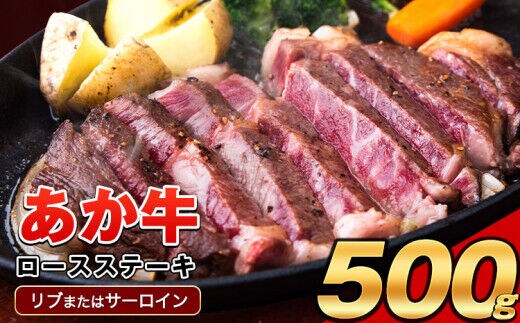 あか牛（褐毛和種）ロースステーキ (リブまたはサーロイン) 250g×2 500g 熊本県産 肉 和牛 牛肉 赤牛 あかうし リブロース サーロイン 冷凍 《2026年1月中旬-3月末頃出荷予定》送料無料---tn_fakstk_bc13_r7_15000_500g---