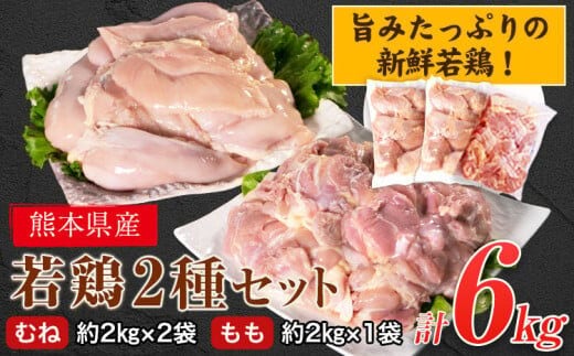 鶏肉 熊本県産 若鶏 むね肉 約2kg×2袋 / もも肉 約2kg×1袋 計3袋(1袋あたり約300g×7枚前後) 肉 小分け ヘルシー タンパク質 たっぷり大満足！計6kg！《30日以内に出荷予定(土日祝除く)》熊本県 葦北郡 津奈木町---tn_ftorimix_r7_17500_6kg_30d---