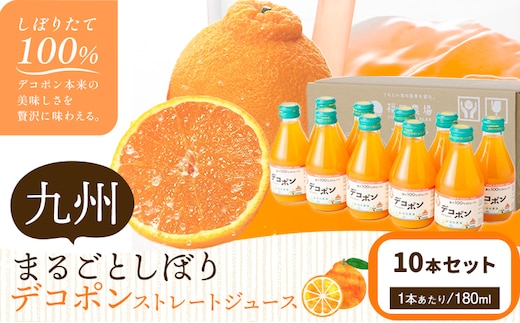 九州まるごとしぼり デコポン ストレートジュース 10本セット 1本あたり180ml《30日以内に出荷予定(土日祝除く)》熊本県 水俣市 津奈木町 福田農場 ジュース 柑橘 セット 果汁100%---st_hnmsdk_30d_r7_11500_10p---