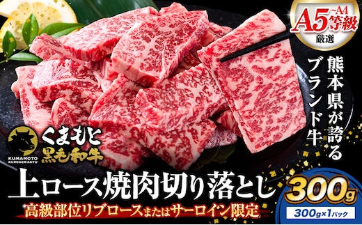 くまもと黒毛和牛 上 ロース 焼肉 切り落とし 300g《7-14日以内に出荷予定(土日祝除く)》熊本県 津奈木町 上ロース 焼肉用 黒毛和牛 焼肉 肉 お肉 和牛 A5 A4 300g 小分け リブロース サーロイン A4～A5等級 黒毛和牛 切り落とし---tn_fzyoursyk_7e14e_26_10000_300g---