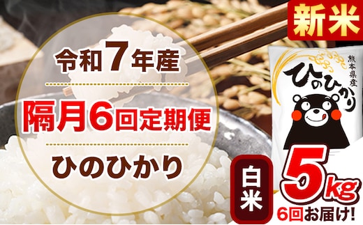 新米 令和7年産【隔月6回定期便】白米 ひのひかり【2ヶ月に1回届く】 5kg 5kg×1袋《お申込み翌月から出荷》 熊本県産 精米 ひの 米 こめ ヒノヒカリ コメ お米 津奈木---hn7tei_75000_5kg_ev2mo6_tn_h---