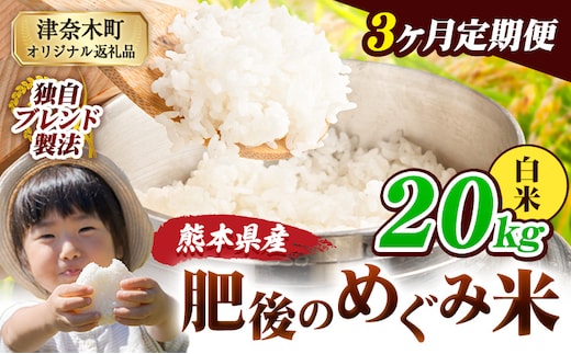 【3ヶ月定期便】白米 熊本県産 ブレンド米 肥後のめぐみ米 20kg 熊本県産 ふるさと納税 精米 米 こめ ふるさとのうぜい コメ お米 おこめ《お申込み翌月から出荷》---tn_hmgtei_133500_20kgh_mo3---