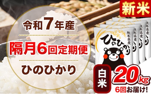 新米 令和7年産【隔月6回定期便】白米 ひのひかり【2ヶ月に1回届く】 20kg 5kg×4袋《お申込み翌月から出荷》 熊本県産 精米 ひの 米 こめ ヒノヒカリ コメ お米 津奈木---hn7tei_291000_20kg_ev2mo6_tn_h---