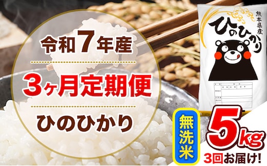 令和7年産 【3ヵ月定期便】無洗米 ひのひかり 定期便 5kg 5kg×1袋《お申込み翌月から出荷》 熊本県産 精米 ひの 米 こめ ヒノヒカリ コメ お米---hn7tei_33000_5kg_mo3_tn_m---