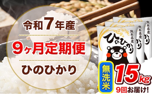 令和7年産【9ヵ月定期便】無洗米 ひのひかり 計9回お届け 15kg 5kg×3袋《お申込み翌月から出荷》 熊本県産 ひの 米 こめ ヒノヒカリ コメ お米 津奈木---hn7tei_328500_15kg_mo9_tn_m---
