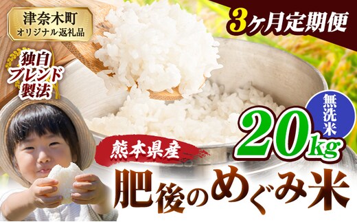 【3ヶ月定期便】無洗米 熊本県産 ブレンド米 肥後のめぐみ米 20kg 熊本県産 ふるさと納税 精米 米 こめ ふるさとのうぜい コメ お米 おこめ《お申込み翌月から出荷》---tn_hmgtei_133500_20kgm_mo3---