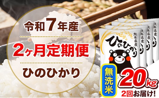 令和7年産【2ヵ月定期便】無洗米 ひのひかり 計2回お届け 20kg 5kg×4袋《お申込み翌月から出荷》 熊本県産 ひの 米 こめ ヒノヒカリ コメ お米 津奈木---hn7tei_97000_20kg_mo2_tn_m---