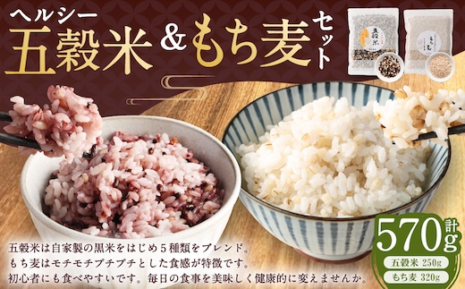 ヘルシー五穀米ともち丸麦セット 五穀米 250g×1袋 もち丸麦 320g×1袋 合計570g 雑穀米 雑穀 黒米 玄米 赤米 麦 もち麦 麦ごはん 麦ご飯 食物繊維 セット 常温 お取り寄せ 国産 九州産 熊本県 湯前町