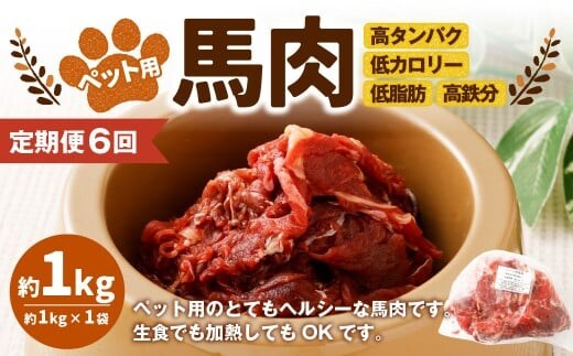 【6回定期便】ペット用馬肉 約1kg×1袋 合計約6kg ペットフード 馬 肉 高タンパク 低カロリー